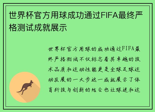 世界杯官方用球成功通过FIFA最终严格测试成就展示